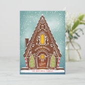 スノーイギンガーブレッドハウスイラストレーションホリデーフォト シーズンカード (スタンド正面)