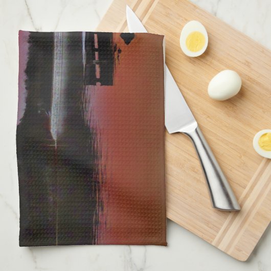 スノーイサンセットアットレイクアローワート波止場 キッチンタオル (四つ折り)