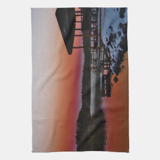 スノーイサンセットアットレイクアローワート波止場 キッチンタオル (縦)