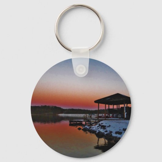 スノーイサンセットアットレイクアローワート波止場 キーホルダー (正面)
