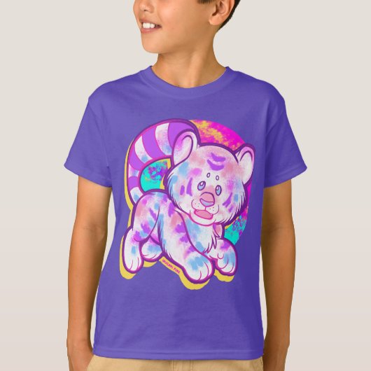 スノーイタイガーかわいいネオンキッドコア Tシャツ (正面)