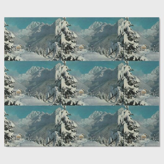 スノーイパインズヴィンテージスイスシャレークリスマス ラッピングペーパー (フラット)