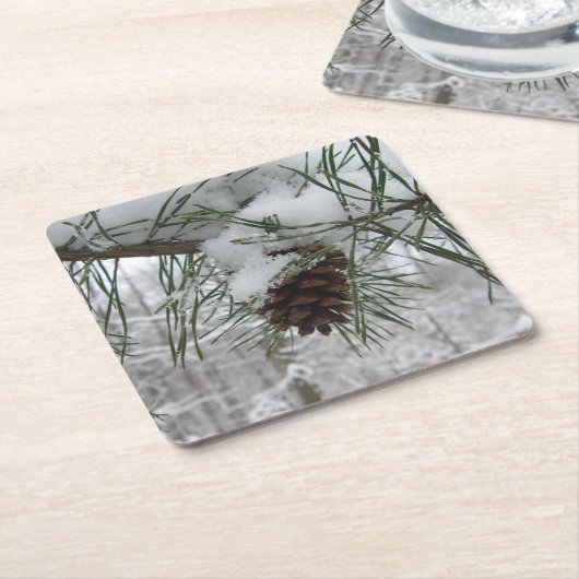 スノーイパインブランチ冬自然撮影 スクエアペーパーコースター (アングル)