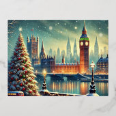 スノーイビッグベン&フェスティバルロンドンスカイライン 箔シーズンポストカード (正面)