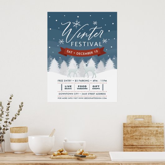 スノーイブルーウィンターフェスティバルツリーズ&ディアーイベント ポスター (キッチン)