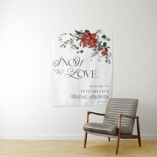 スノーインラブウィンターエバーグリーンブライダルシャワー タペストリー (インサイチュ)