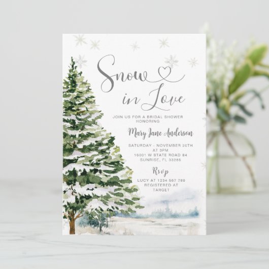 スノーインラブウィンターエバーグリーンブライダルシャワー 招待状 (スタンド正面)