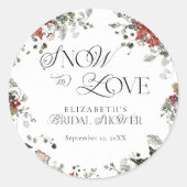 スノーインラブウィンタークリスマスブライダルシャワー ラウンドシール (正面)