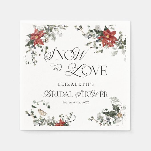 スノーインラブウィンターフローラブライダルシャワー スタンダードカクテルナプキン (正面)