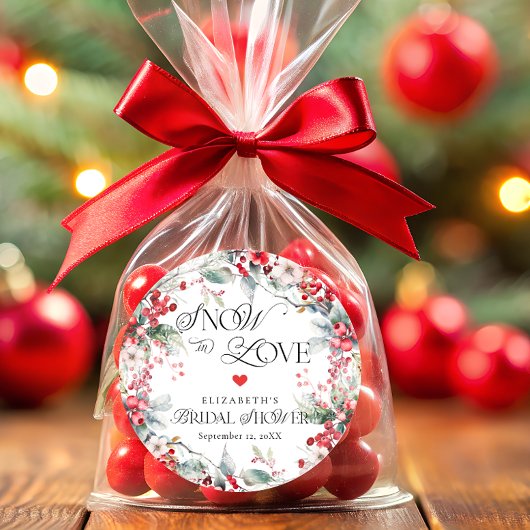 スノーインラブウィンターフローラベリーブライダルシャワー ラウンドシール
