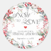 スノーインラブウィンターフローラベリーブライダルシャワー ラウンドシール (正面)