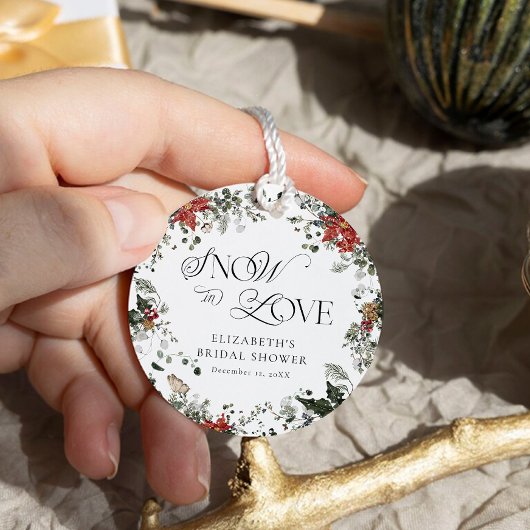 スノーインラブウィンターブライダルシャワーありがとう フェイバータグ