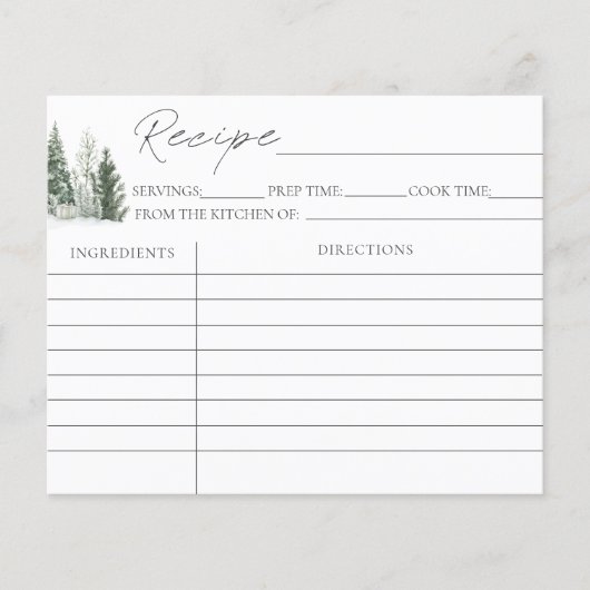 スノーインラブウィンターブライダルシャワーレシピカード (正面)