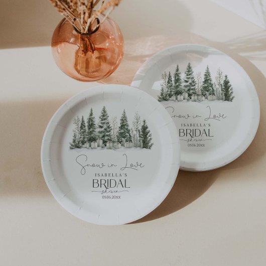 スノーインラブウィンターブライダルシャワー ペーパープレート