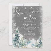 スノーインラブウィンターホワイトスノーフレークブライダルシャワー 招待状 (正面)