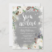 スノーインラブウィンターホワイトフローラブライダルシャワー 招待状 (正面)