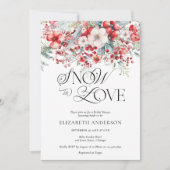 スノーインラブウィンターレッドフローラブライダルシャワー 招待状 (正面)