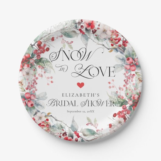 スノーインラブウィンター霜の降りたフローラブライダルシャワー ペーパープレート (正面)