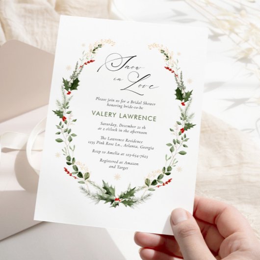 スノーインラブゴールデンスノーフレークブライダルシャワー 招待状