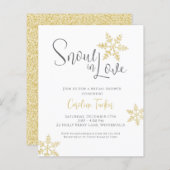 スノーインラブスノーフレーク金ゴールドブライダルシャワー招待状 (正面/裏面)