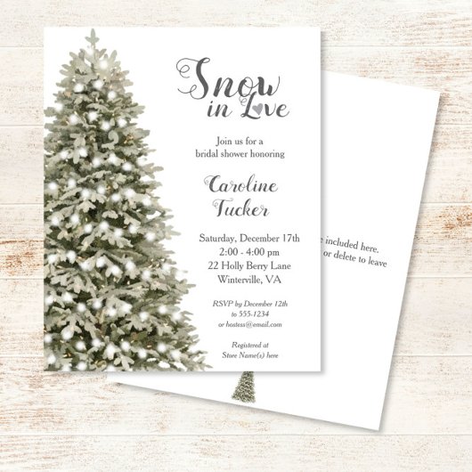 スノーインラブツリーバジェットブライダルシャワー招待状