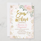 スノーインラブピンクスノーフレークフローラカップルのシャワー 招待状 (正面)