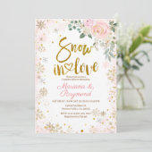 スノーインラブピンクスノーフレークフローラカップルのシャワー 招待状 (スタンド正面)