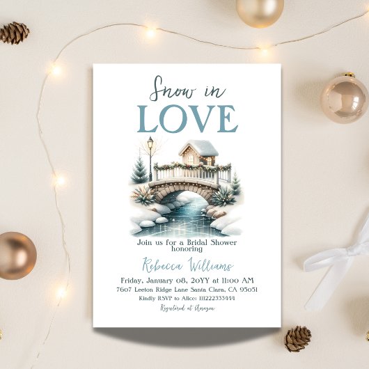 スノーインラブブルーウィンターブライダルシャワー 招待状