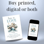 スノーインラブブルーウィンターブライダルシャワー 招待状