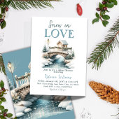 スノーインラブブルーウィンターブライダルシャワー 招待状