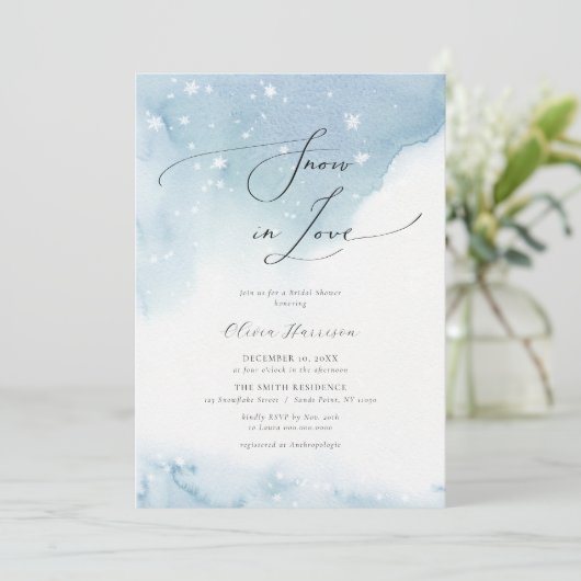 スノーインラブブルーミニマルブライダルシャワー 招待状 (スタンド正面)