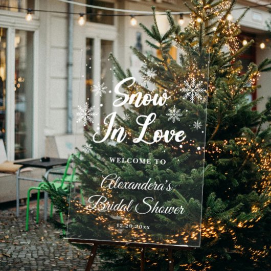 スノーインラブホワイトウィンターブライダルシャワーへようこそ アクリルサイン