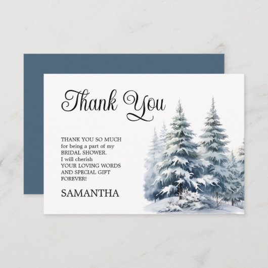 スノーインラブ 冬の松林 ブライダルシャワー サンキューカード (正面/裏面)