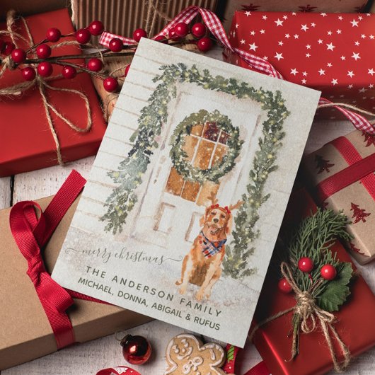 スノーイヴィンテージゴールデンレトリバーホリデーウォーターカラー シーズンカード