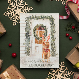 スノーイヴィンテージゴールデンレトリバーホリデーウォーターカラー シーズンカード