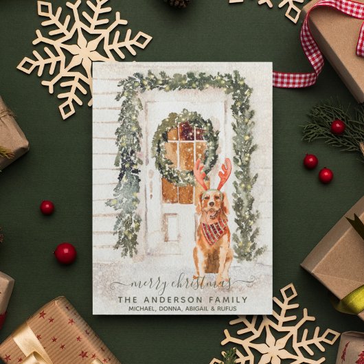 スノーイヴィンテージゴールデンレトリバーホリデーウォーターカラー シーズンカード