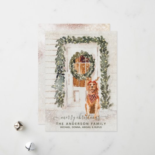 スノーイヴィンテージゴールデンレトリバーホリデーウォーターカラー シーズンカード (正面/裏面インサイチュ)