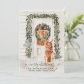 スノーイヴィンテージゴールデンレトリバーホリデーウォーターカラー シーズンカード (スタンド正面)