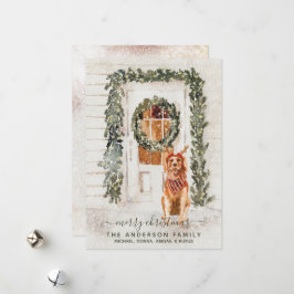 スノーイヴィンテージゴールデンレトリバーホリデーウォーターカラー シーズンカード