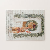 スノーイヴィンテージゴールデンレトリバーホリデーウォーターカラー ジグソーパズル (横)