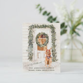 スノーイヴィンテージゴールデンレトリバーホリデーウォーターカラー ポストカード (スタンド正面)