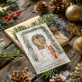 スノーイヴィンテージゴールデンレトリバーホリデーウォーターカラー ポストカード