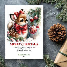 スノーイーキュートファーンウォーターカラーフォレストクリスマスカード シーズンカード