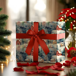スノーウィンタースイスビレッジクリスマスホリデー ラッピングペーパー