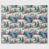 スノーウィンタースイスビレッジクリスマスホリデー ラッピングペーパー (フラット)