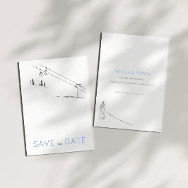 スノーウィンタースキー新婚カップル白黒 セーブザデート