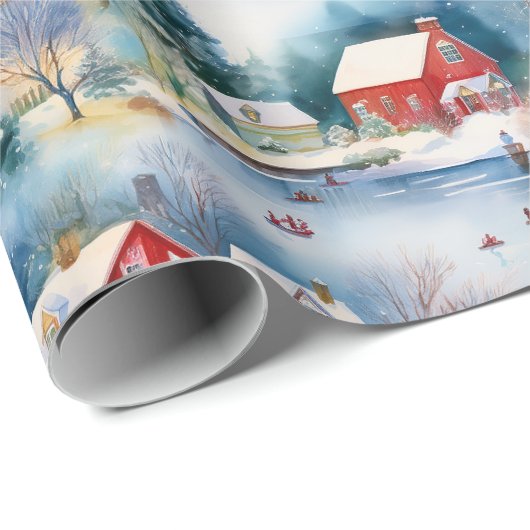 スノーウィンターニューイングランド村クリスマスホリデー ラッピングペーパー (ロールコーナー)