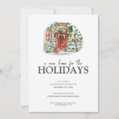 スノーウィンタービレッジレッドプレイド引っ越し祝いパーティーパーティー 招待状 (正面)