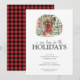 スノーウィンタービレッジレッドプレイド引っ越し祝いパーティーパーティー 招待状