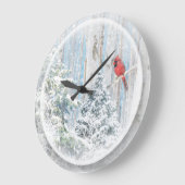スノーウィンターフォレストレッドバード(鳥)ショウジョウコウカンチョウ ラージ壁時計 (傾斜)